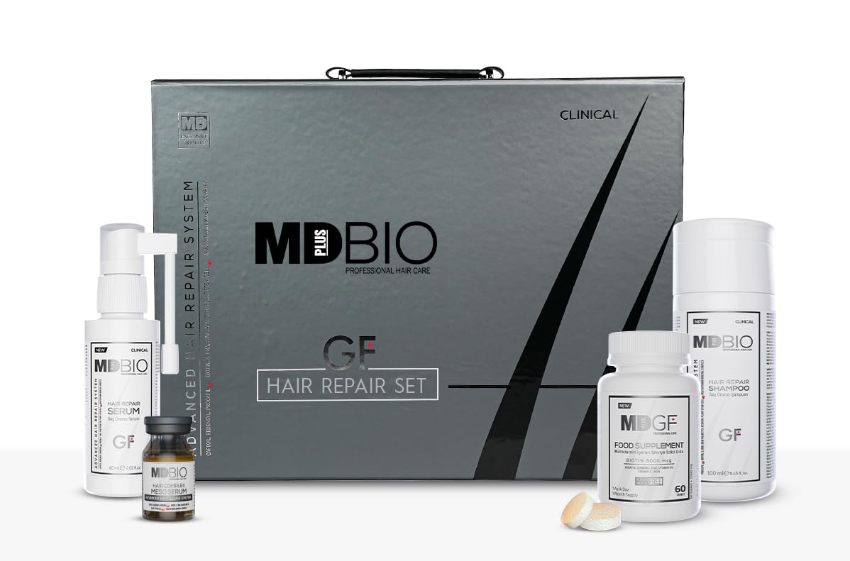 MD PLUS BIO Advanced Special Formula Package - Clinical Hair Transplant Repair Kit – Special Hair Care Set Containing; Shampoo, Serum, Multivitamins and Complex Meso Serum - Biotin, Keratin, Collagen