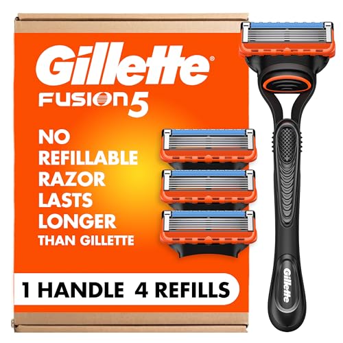 Gillette Fusion5 Razors for Men, 1 Razor, 4 Blade Refills, Lubrastrip for a More Comfortable Shave