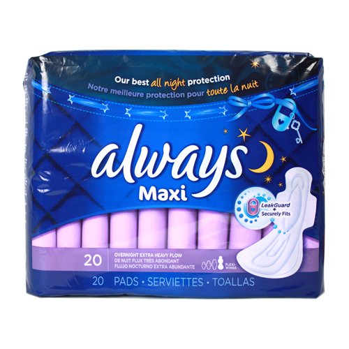 Always Overnight Maxi Pads for Extra Heavy Flow 20 Count