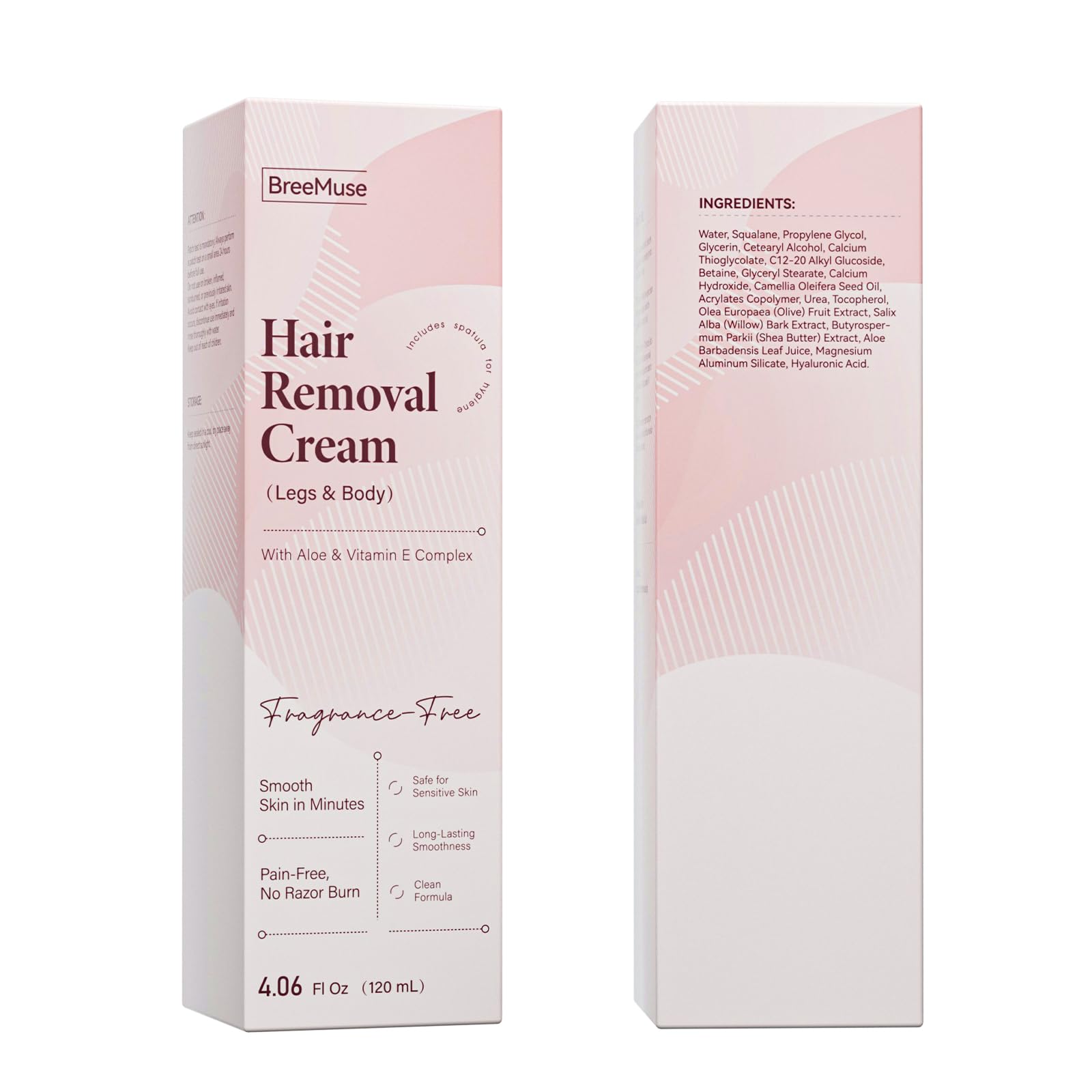 BreeMuse Hair Removal Cream for Women, Painless Depilatory Cream for Legs, Bikini Line & Underarms, Fast 5-10 Minute Body Hair Remover for Sensitive Skin with Moisturizing & Smoothing Formula