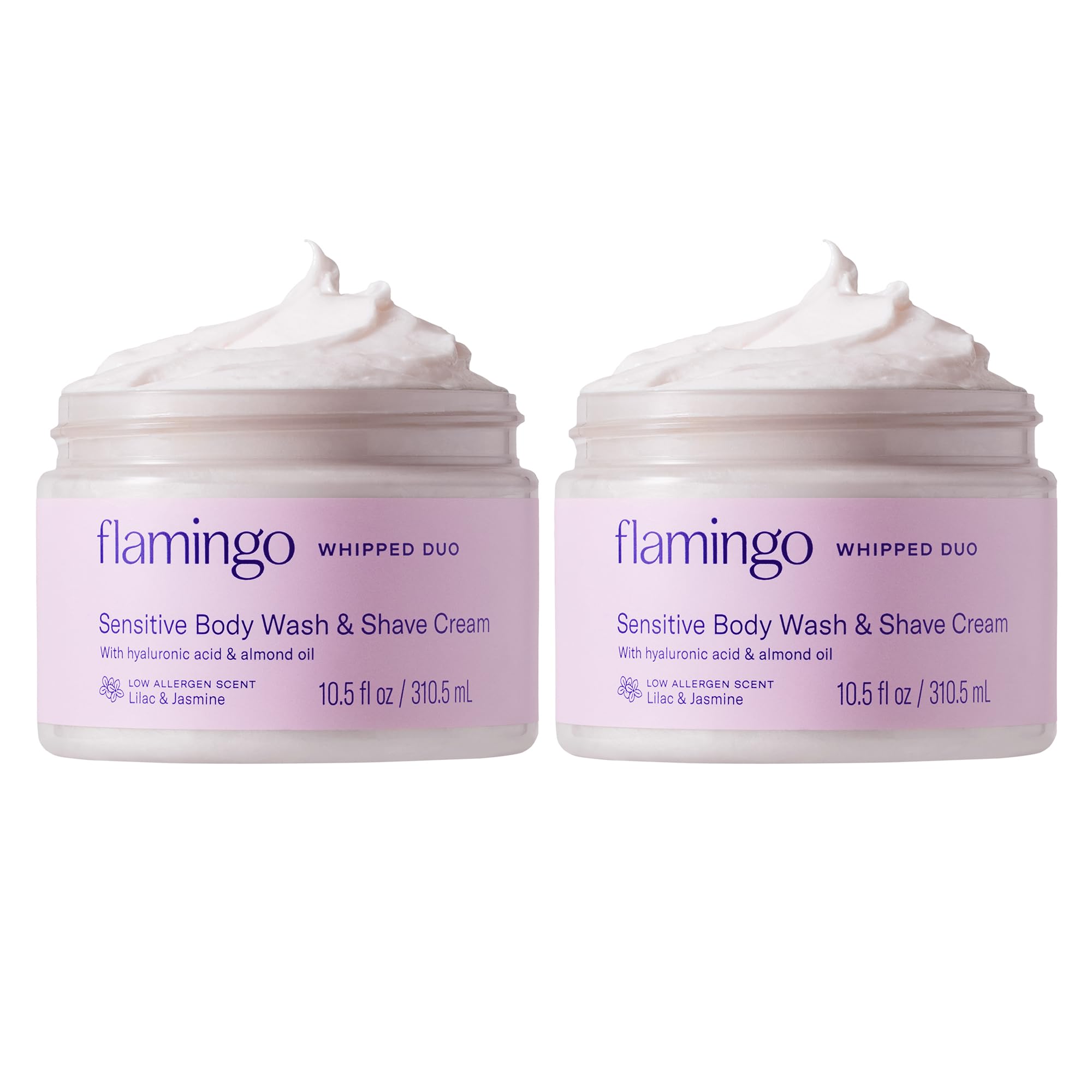 Flamingo Whipped Shave Cream for Sensitive Skin and Body Wash for Women - (2 Pack) 10.5 fl oz- Made with Hyaluronic Acid and Almond Oil