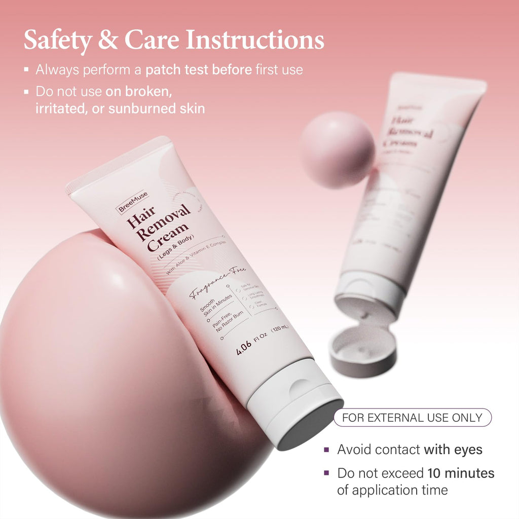 BreeMuse Hair Removal Cream for Women, Painless Depilatory Cream for Legs, Bikini Line & Underarms, Fast 5-10 Minute Body Hair Remover for Sensitive Skin with Moisturizing & Smoothing Formula