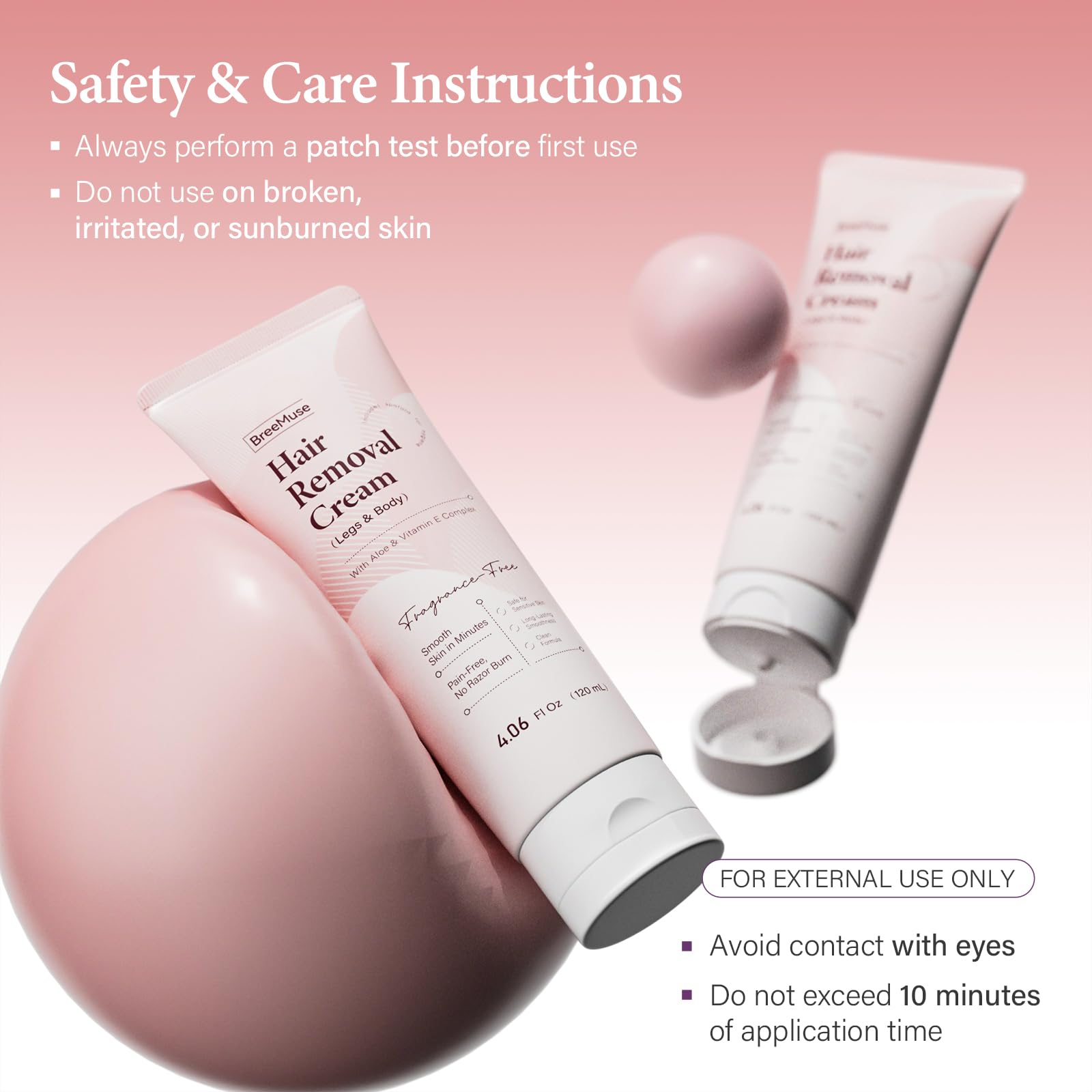 BreeMuse Hair Removal Cream for Women, Painless Depilatory Cream for Legs, Bikini Line & Underarms, Fast 5-10 Minute Body Hair Remover for Sensitive Skin with Moisturizing & Smoothing Formula