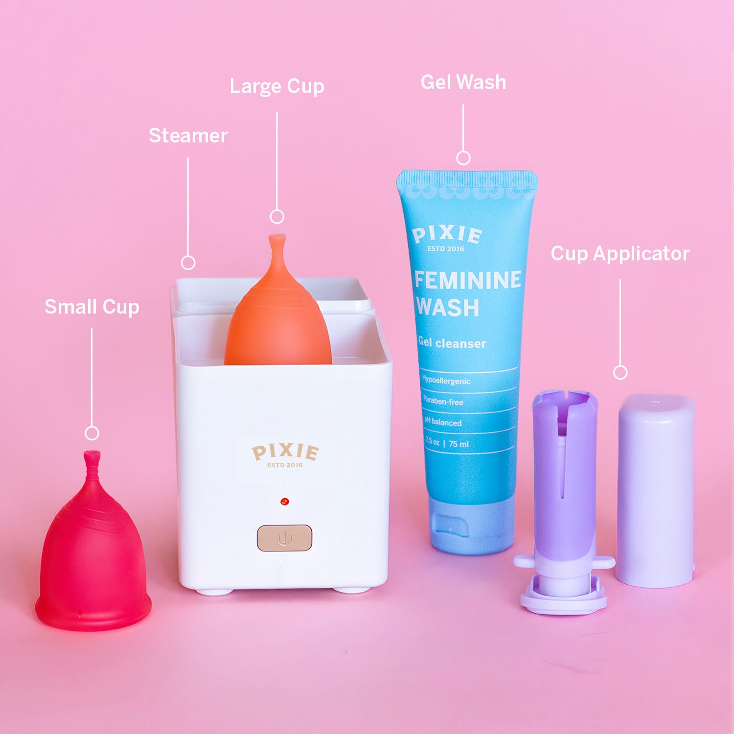 Pixie Reusable Menstrual Cup Set with Applicator & Sterilizer
