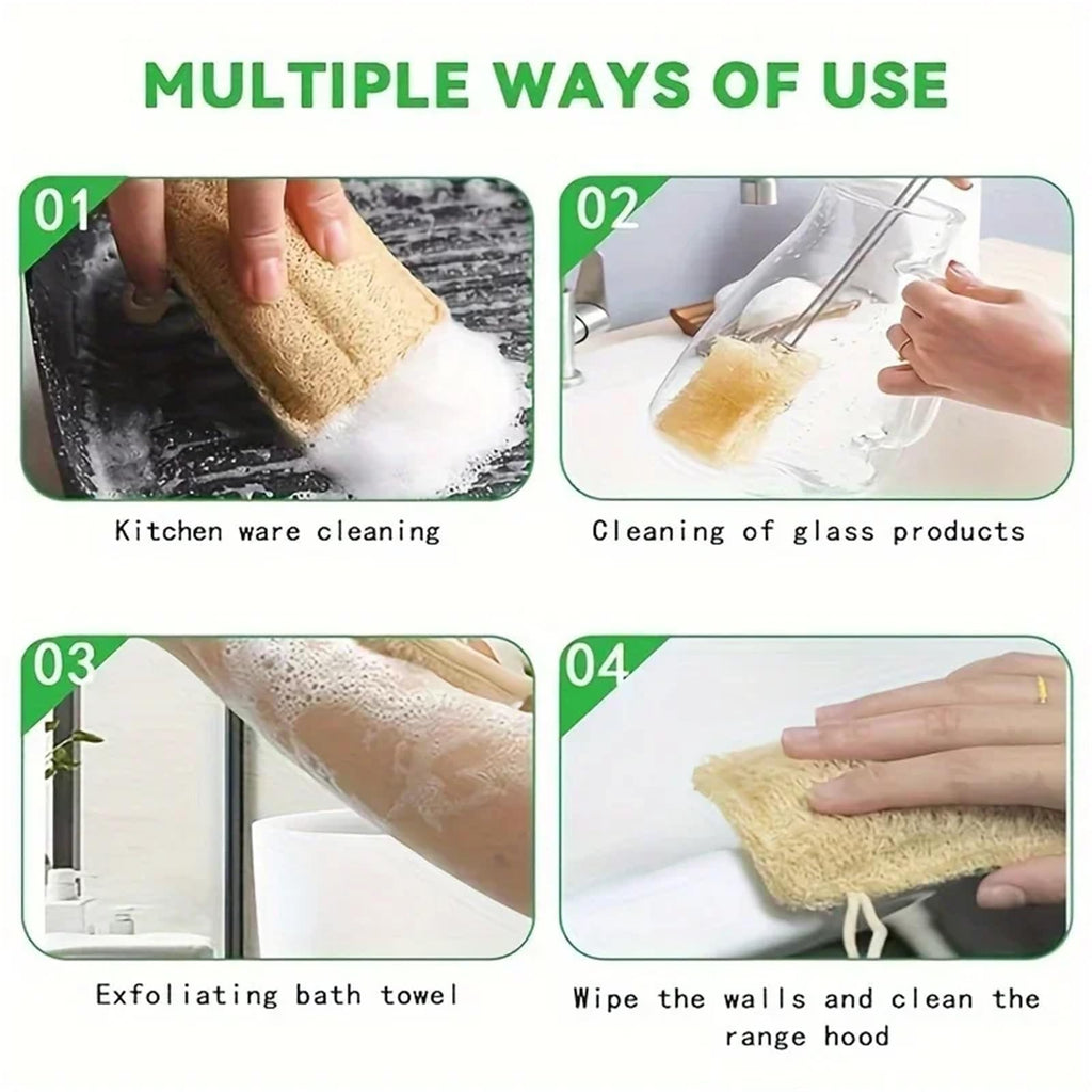 5pcs-Pack Natural Loofah Sponge Bath Scrubbers - Gentle Body Exfoliators for Men & Women, Ideal for Kitchen/Bathroom Cleaning