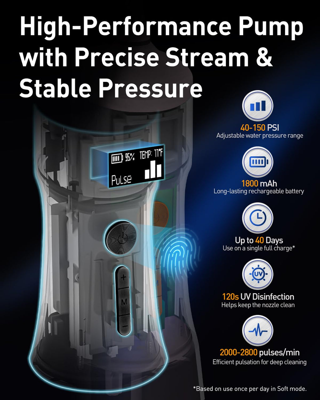 MySmile LP221 Cordless Water Flosser with UVC & OLED Display