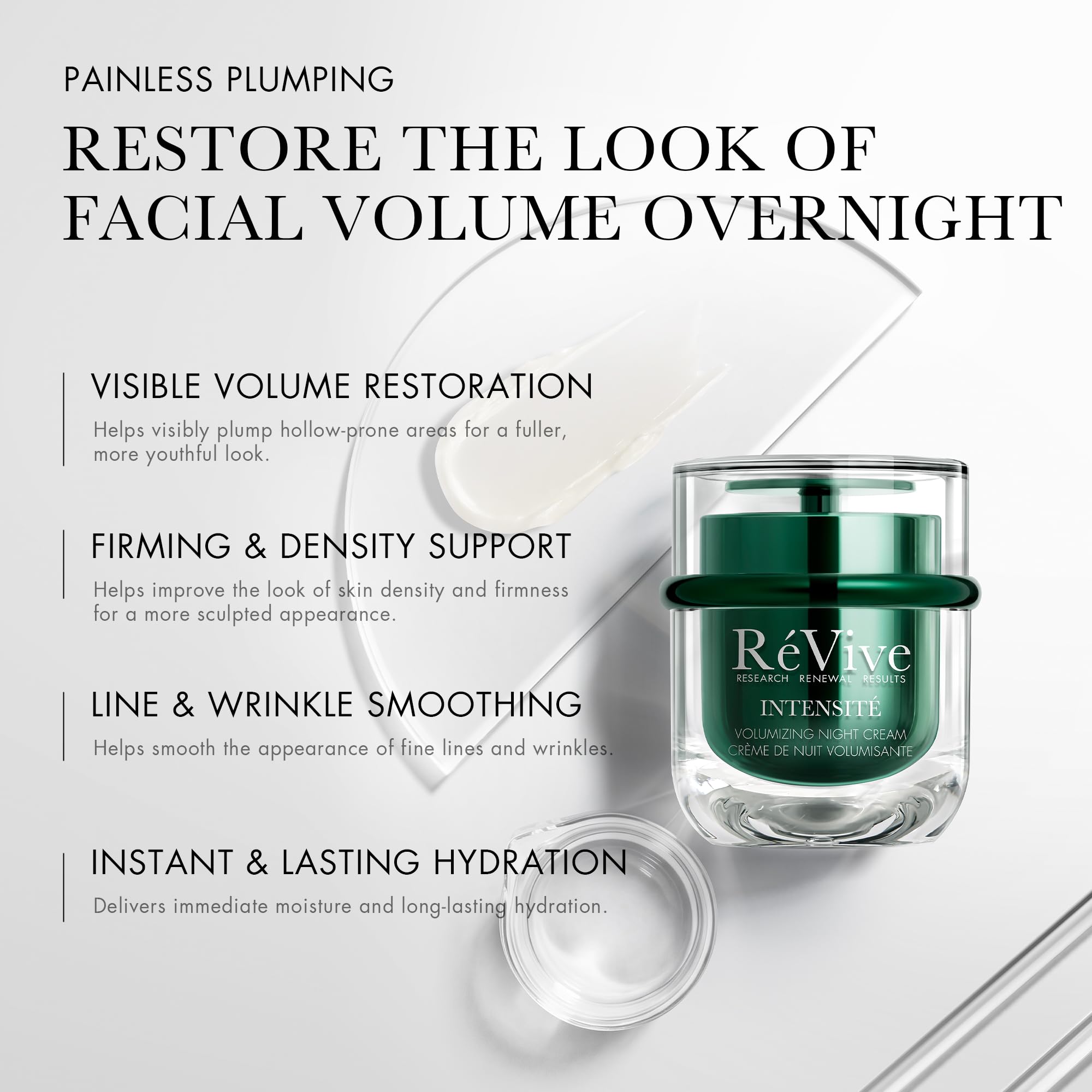 RéVive Intensité Volumizing Night Cream, Anti-Aging Overnight Face Moisturizer for Volum Loss Skin, Plumps & Smooths, with RV Volumizing Peptide, Cellular Filling Complex, 50 ml / 1.69 oz