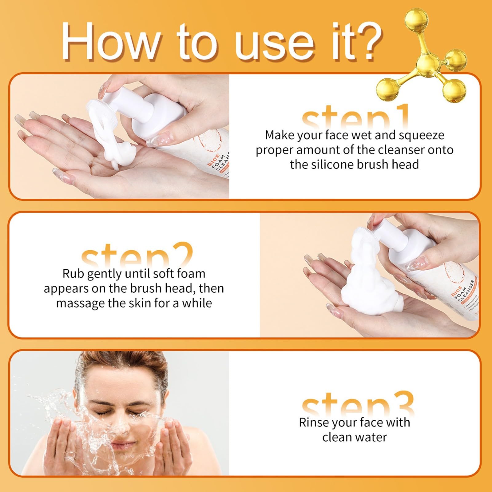 New Irven Rice Foaming Cleanser, Moisturizing Rice Facial Foam Cleanser with Silicone Brush, Deep Cleansing, Soothing & Exfoliating Face Wash for Sensitive Skin, Makeup Remover, for All Skin Types