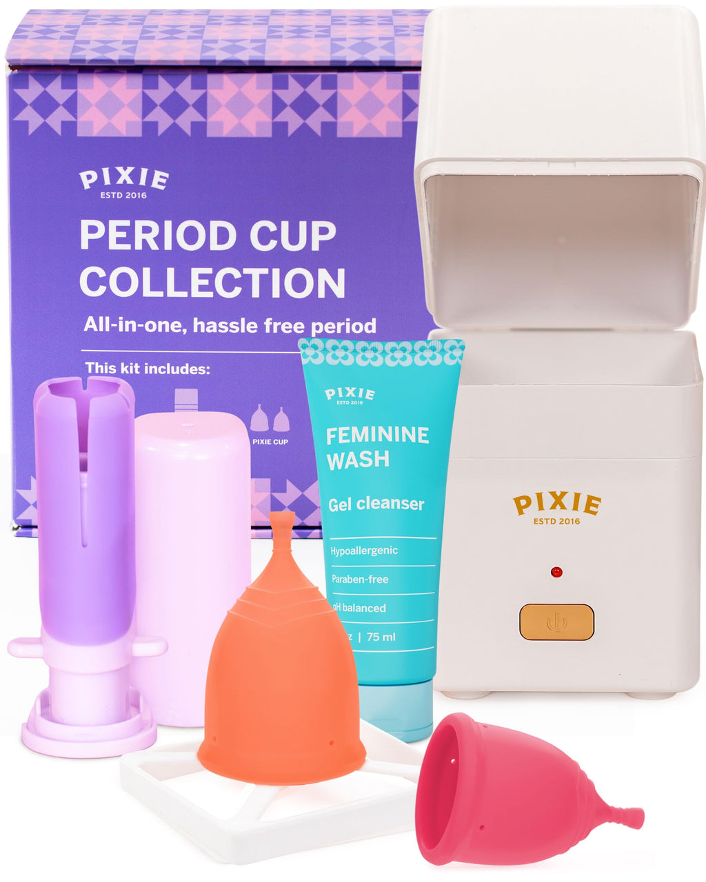 Pixie Reusable Menstrual Cup Set with Applicator & Sterilizer