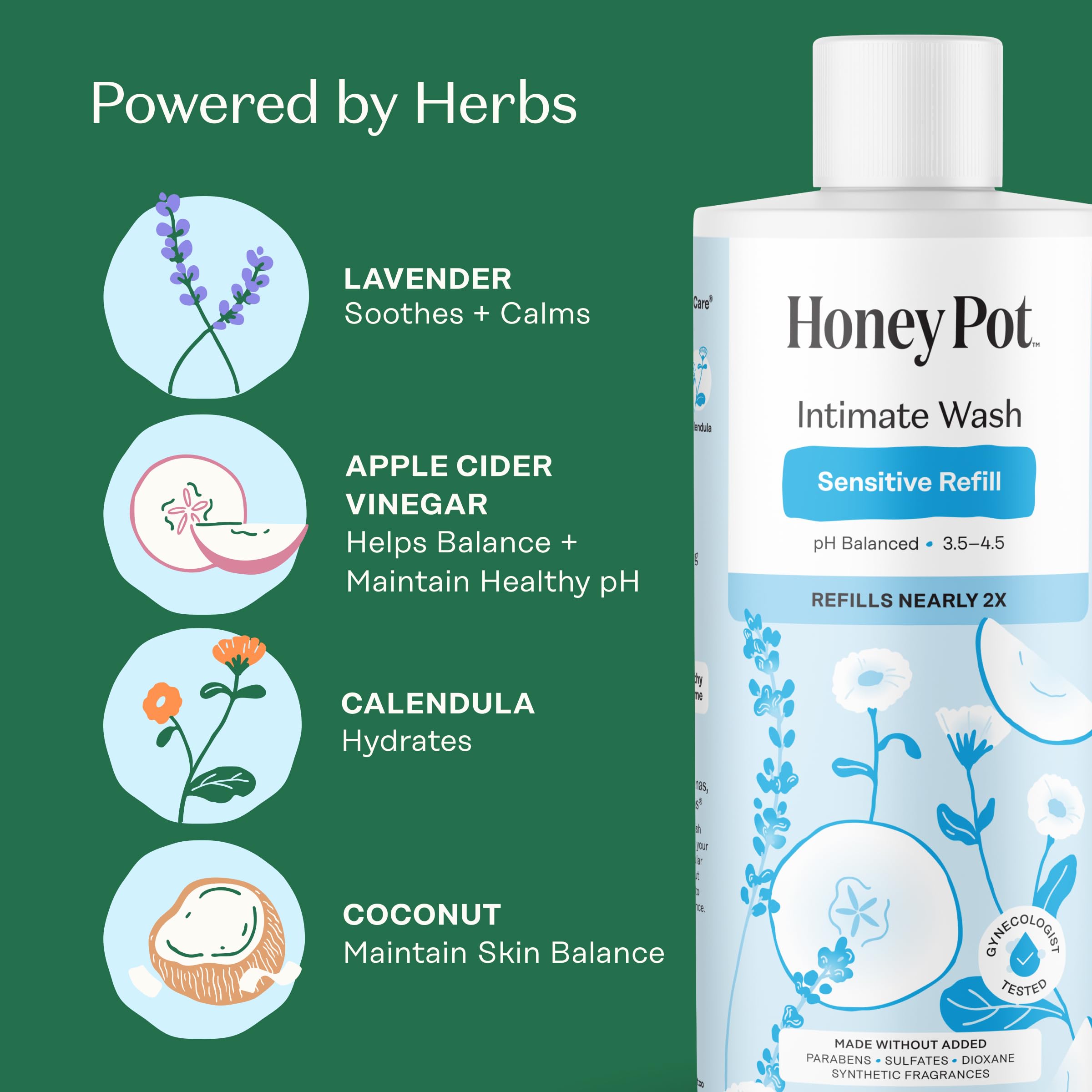 The Honey Pot Sensitive Feminine Wash Refill 10.5 oz 12-Pack