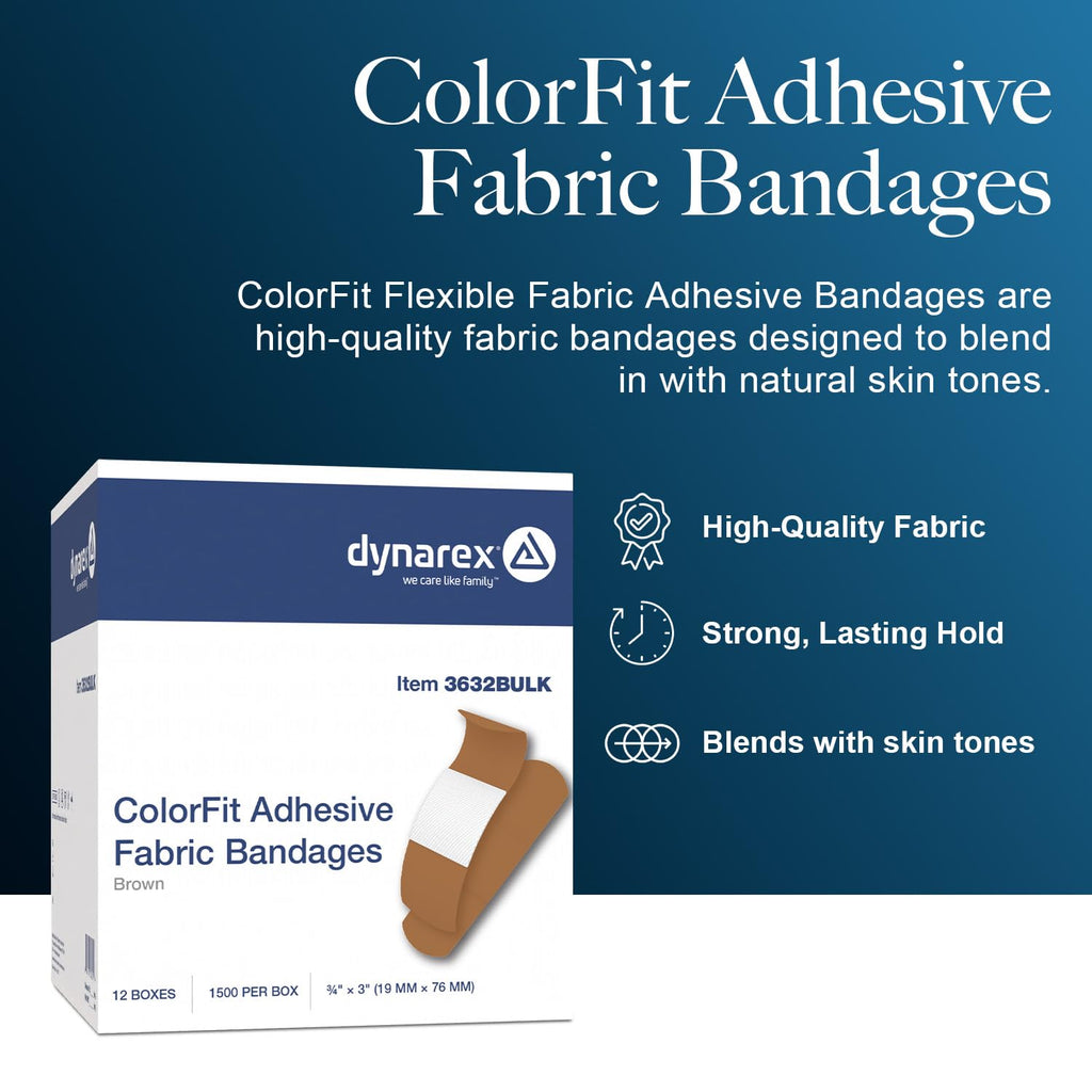 Dynarex ColorFit Brown Fabric Bandages 3/4 x 3 Inch
