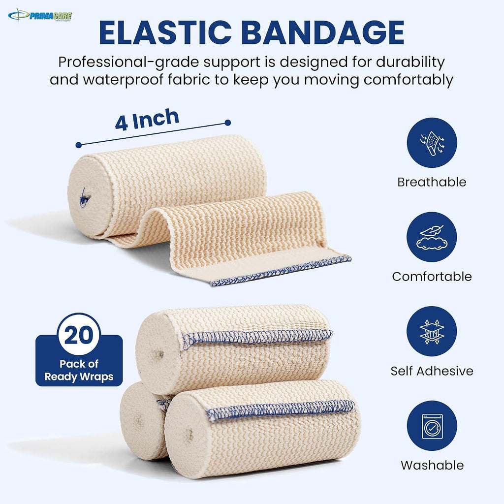 Primacare 4-Inch Elastic Compression Bandage Wraps 20-Pack