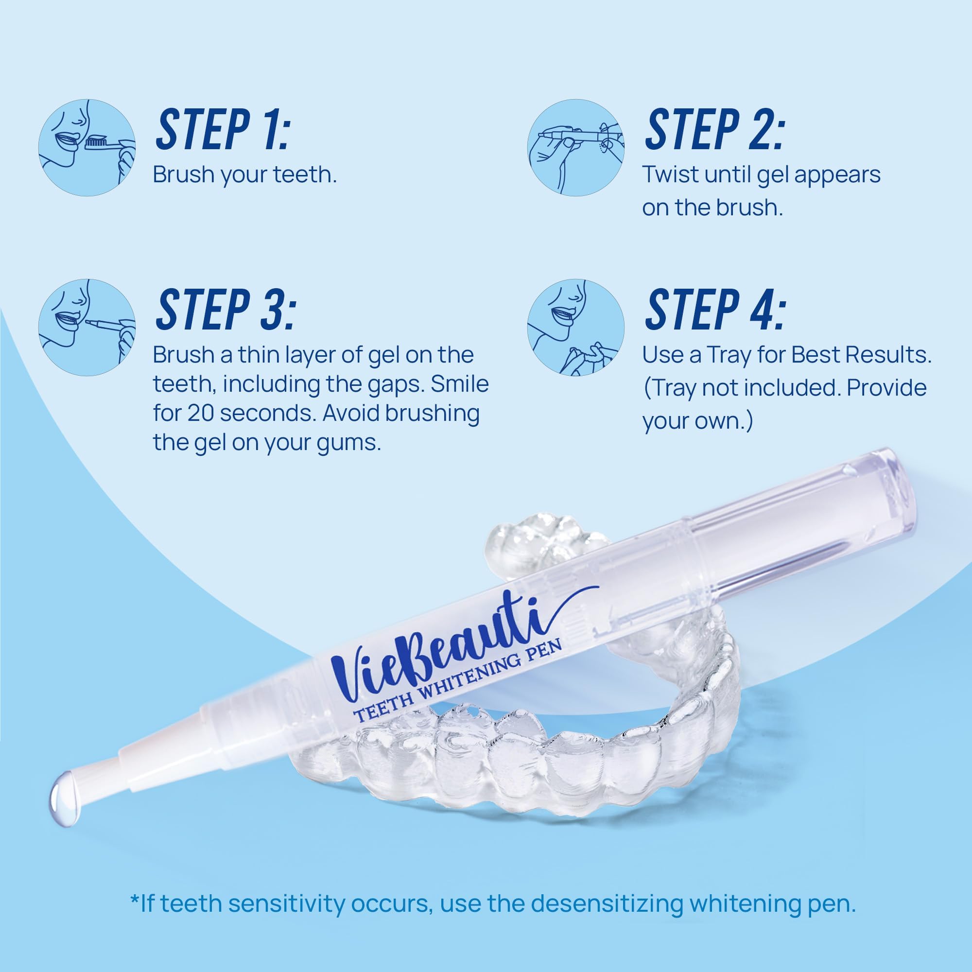 VieBeauti Teeth Whitening Pen & LED Kit for Sensitive Teeth