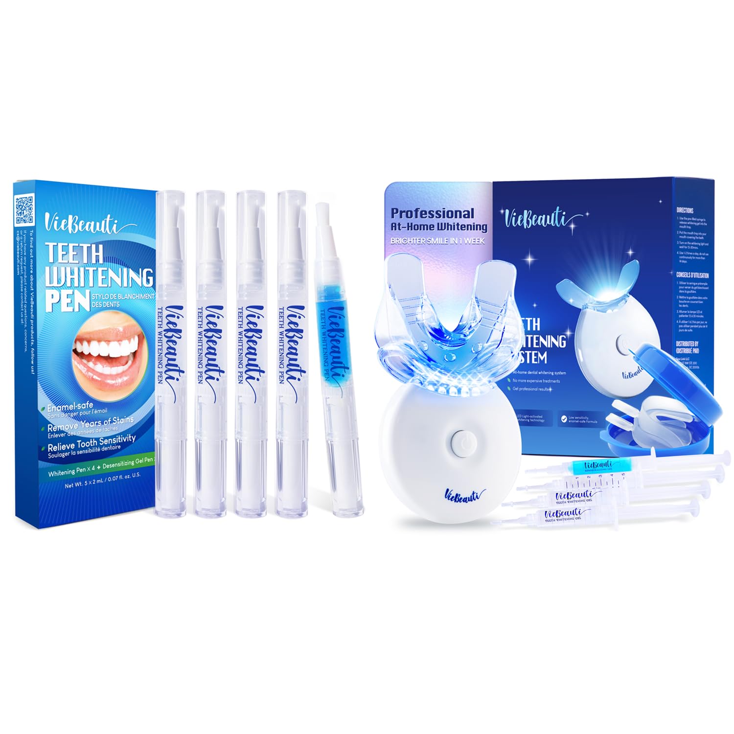 VieBeauti Teeth Whitening Pen & LED Kit for Sensitive Teeth