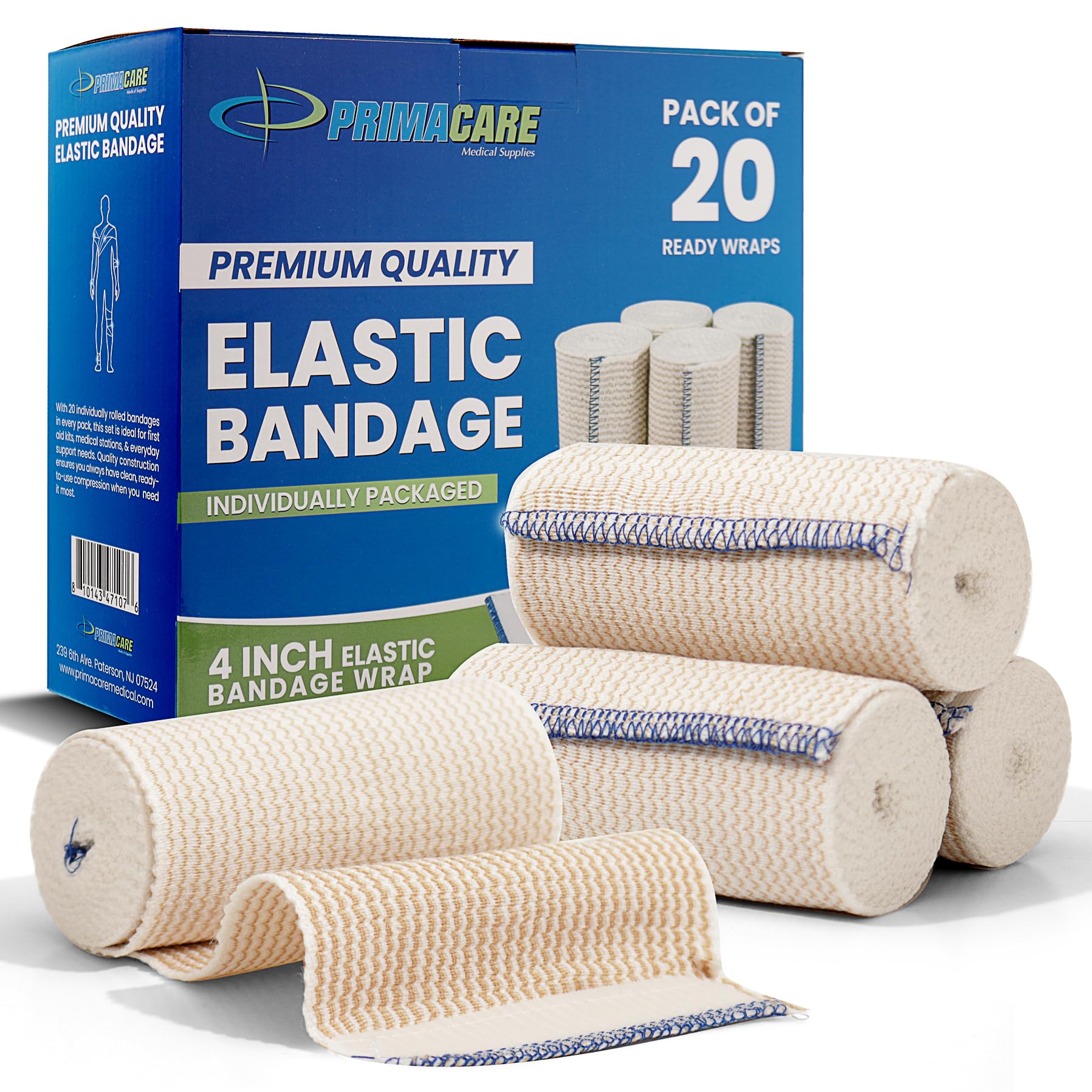 Primacare 4-Inch Elastic Compression Bandage Wraps 20-Pack