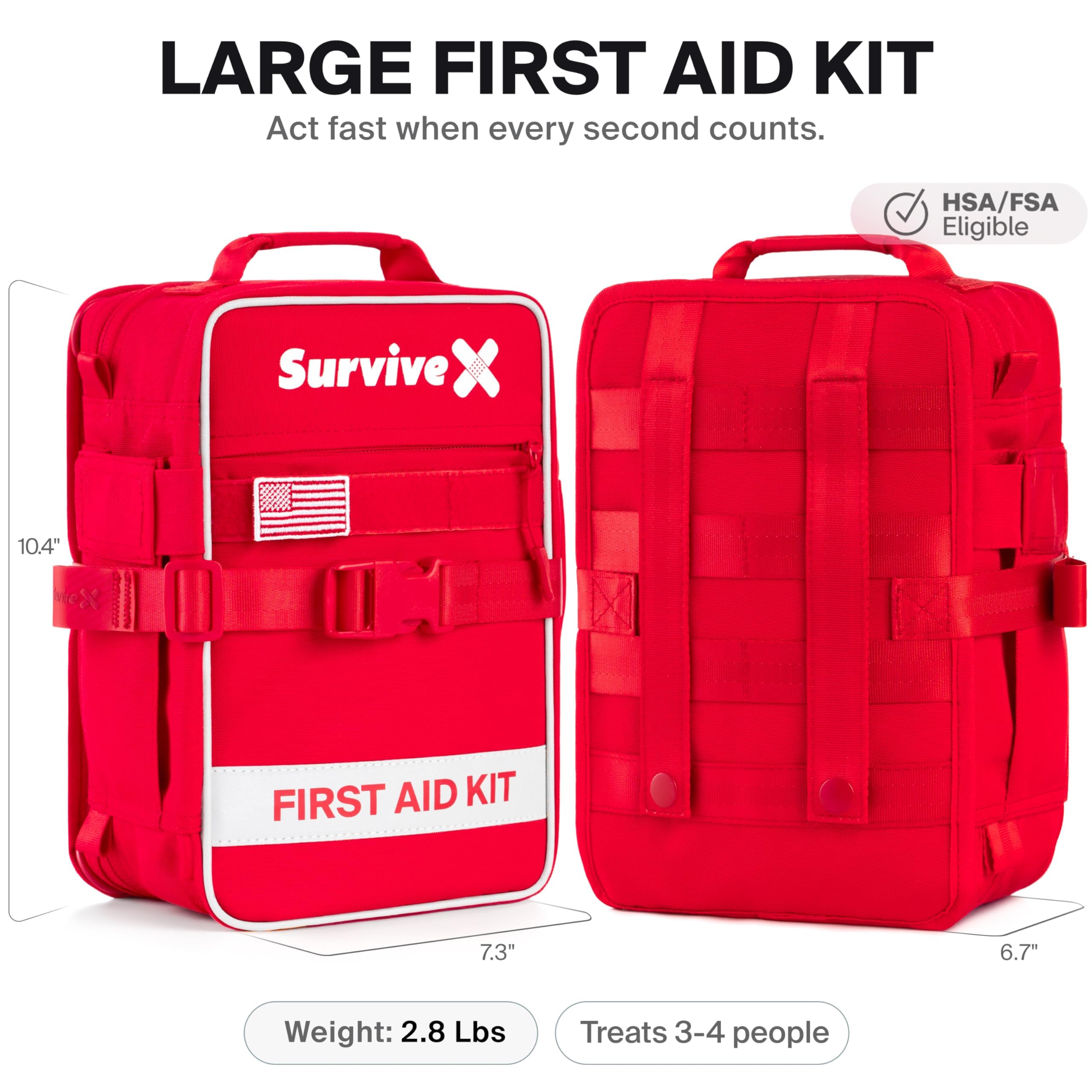 SurviveX Large First Aid Kit for Car, Travel & Home