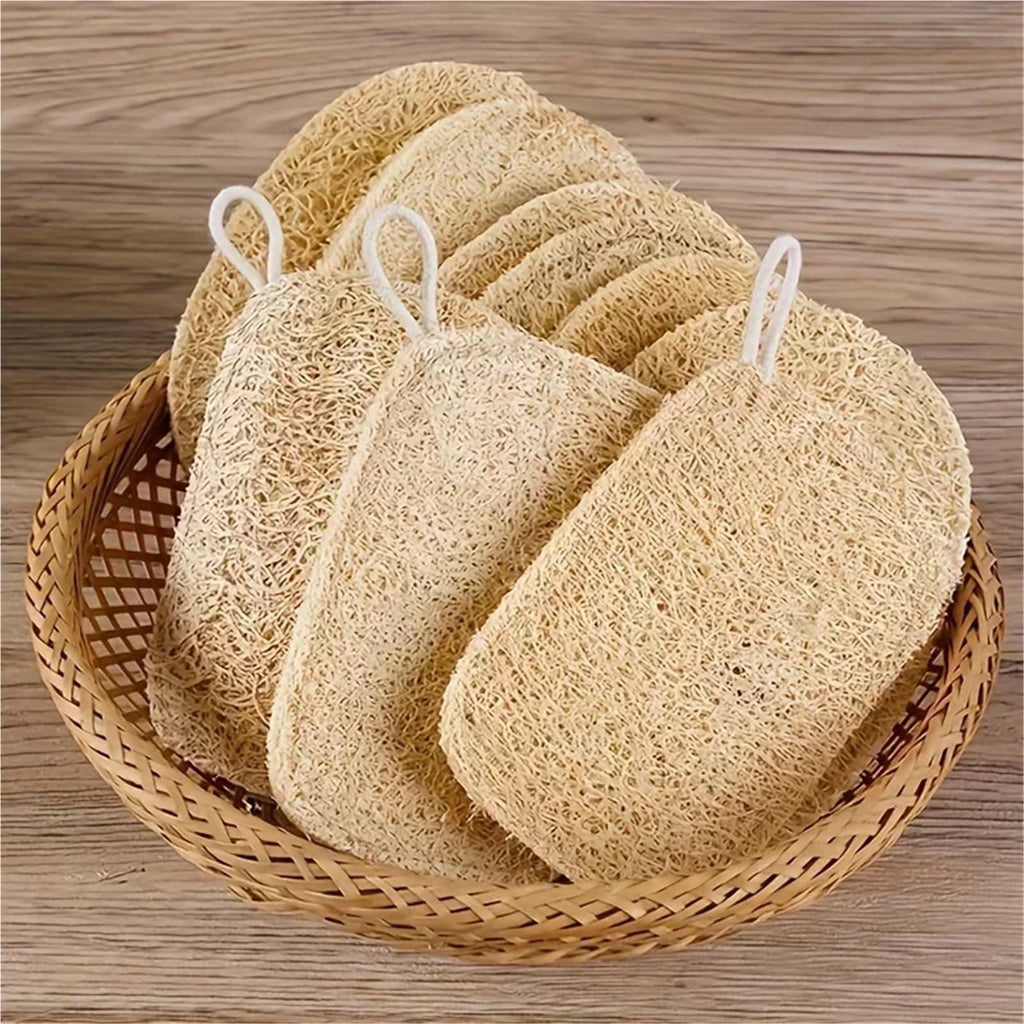 5pcs-Pack Natural Loofah Sponge Bath Scrubbers - Gentle Body Exfoliators for Men & Women, Ideal for Kitchen/Bathroom Cleaning