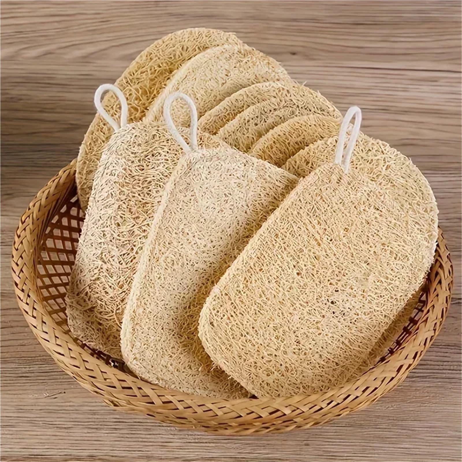 5pcs-Pack Natural Loofah Sponge Bath Scrubbers - Gentle Body Exfoliators for Men & Women, Ideal for Kitchen/Bathroom Cleaning