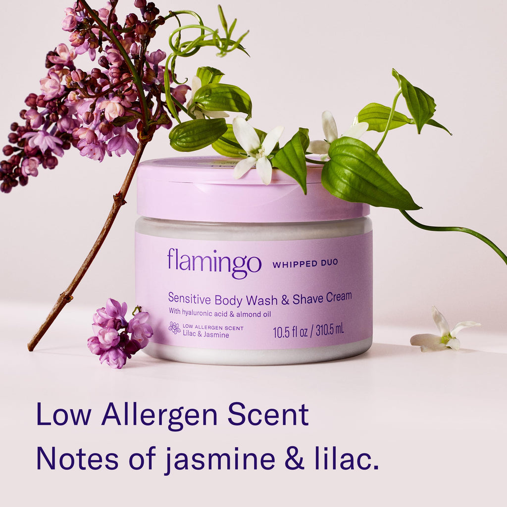 Flamingo Whipped Shave Cream for Sensitive Skin and Body Wash for Women - (2 Pack) 10.5 fl oz- Made with Hyaluronic Acid and Almond Oil
