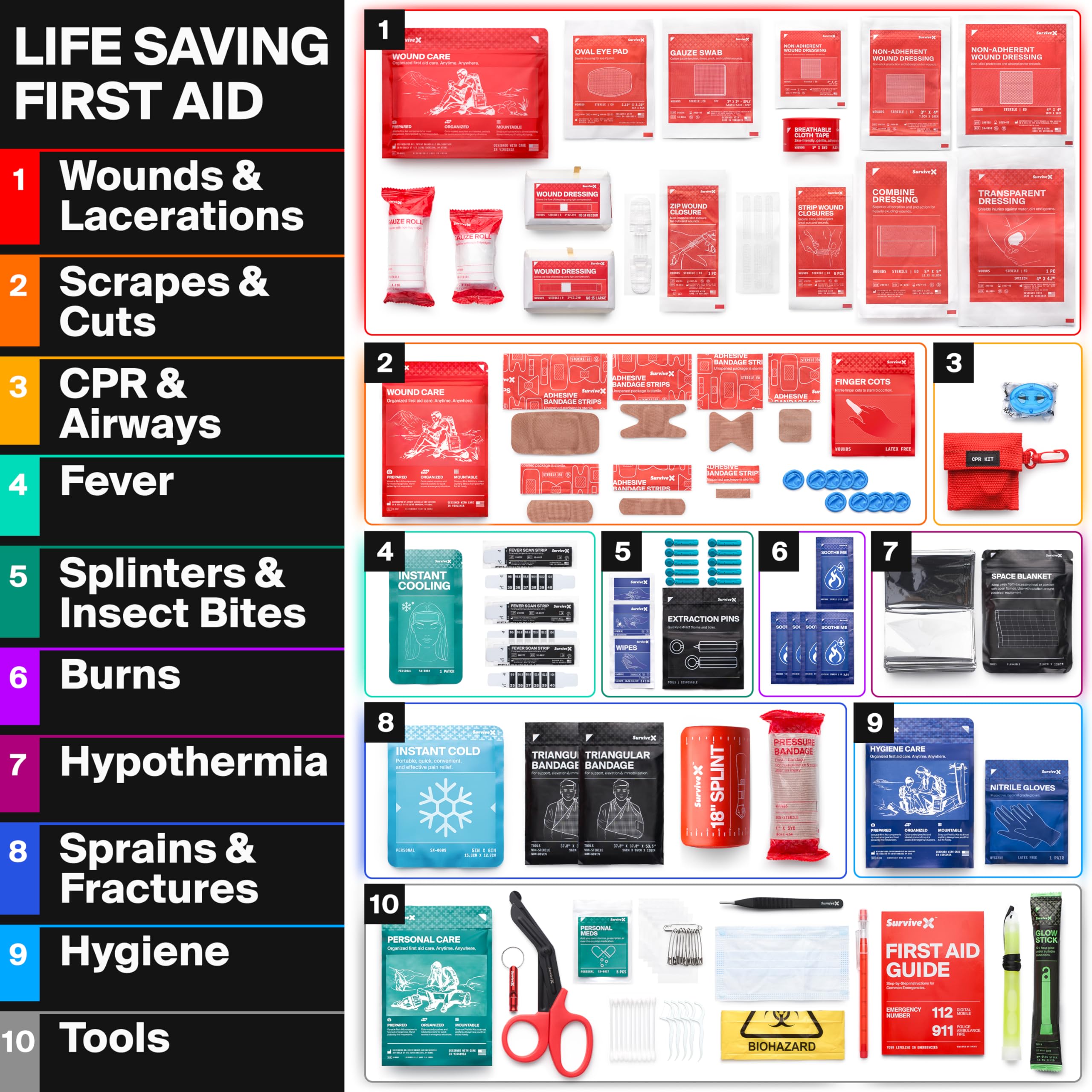 SurviveX Large First Aid Kit for Car, Travel & Home