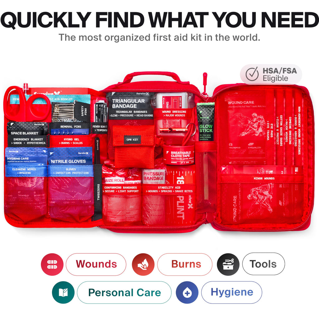 SurviveX Large First Aid Kit for Car, Travel & Home